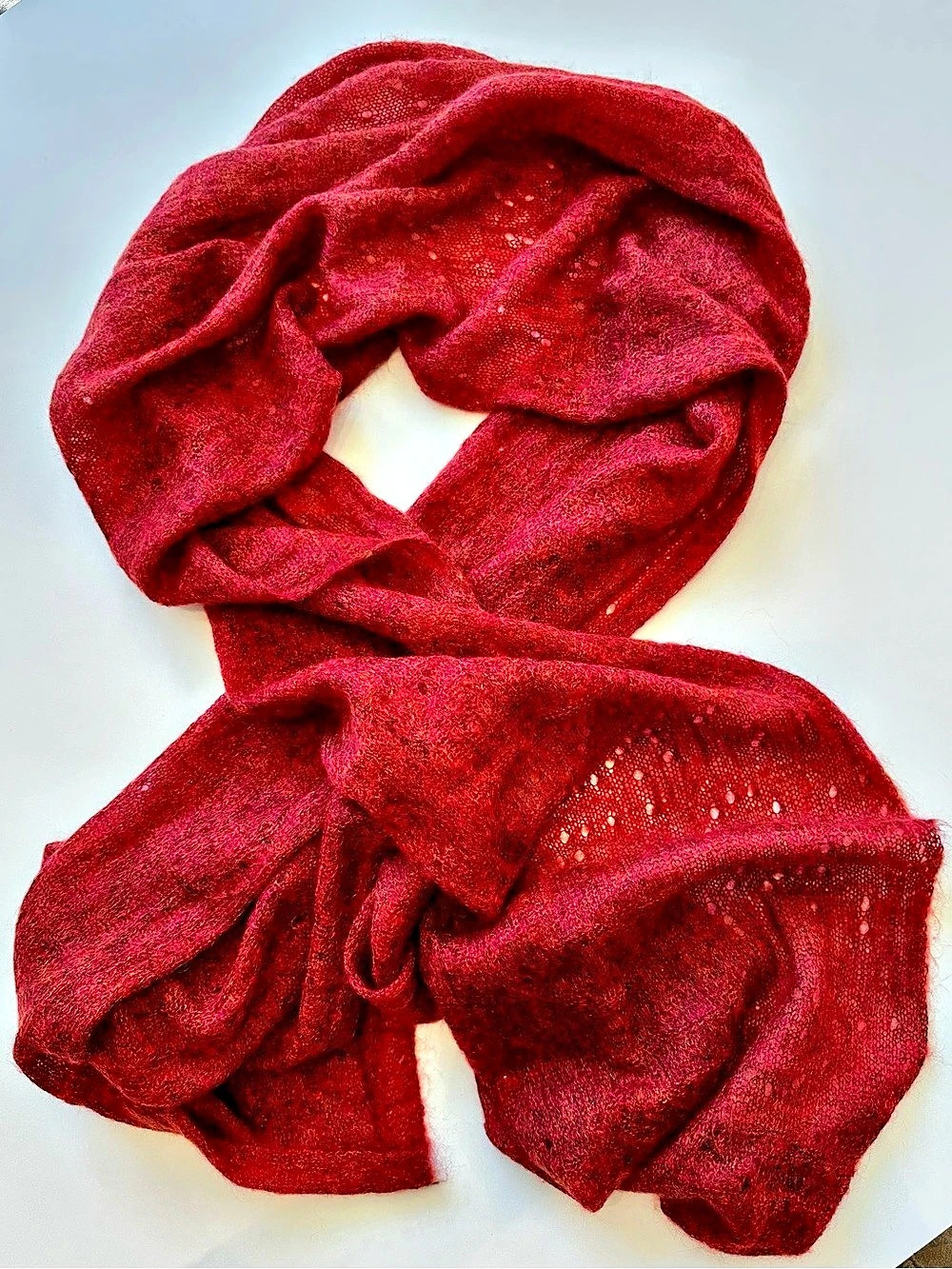 Eileen Fisher Red Mohair Wool Oversized Scarf Wrap